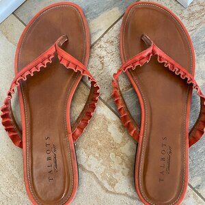Leather Flip Flops- Talbots, Orange Leather Ruffle